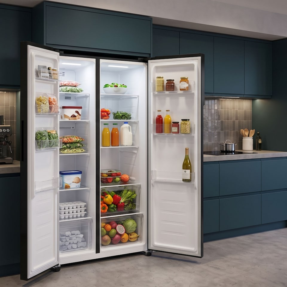 image 1 of HYE 442 Litre No Frost American Fridge Freezer, 91cm, Black - RF01AM442B01