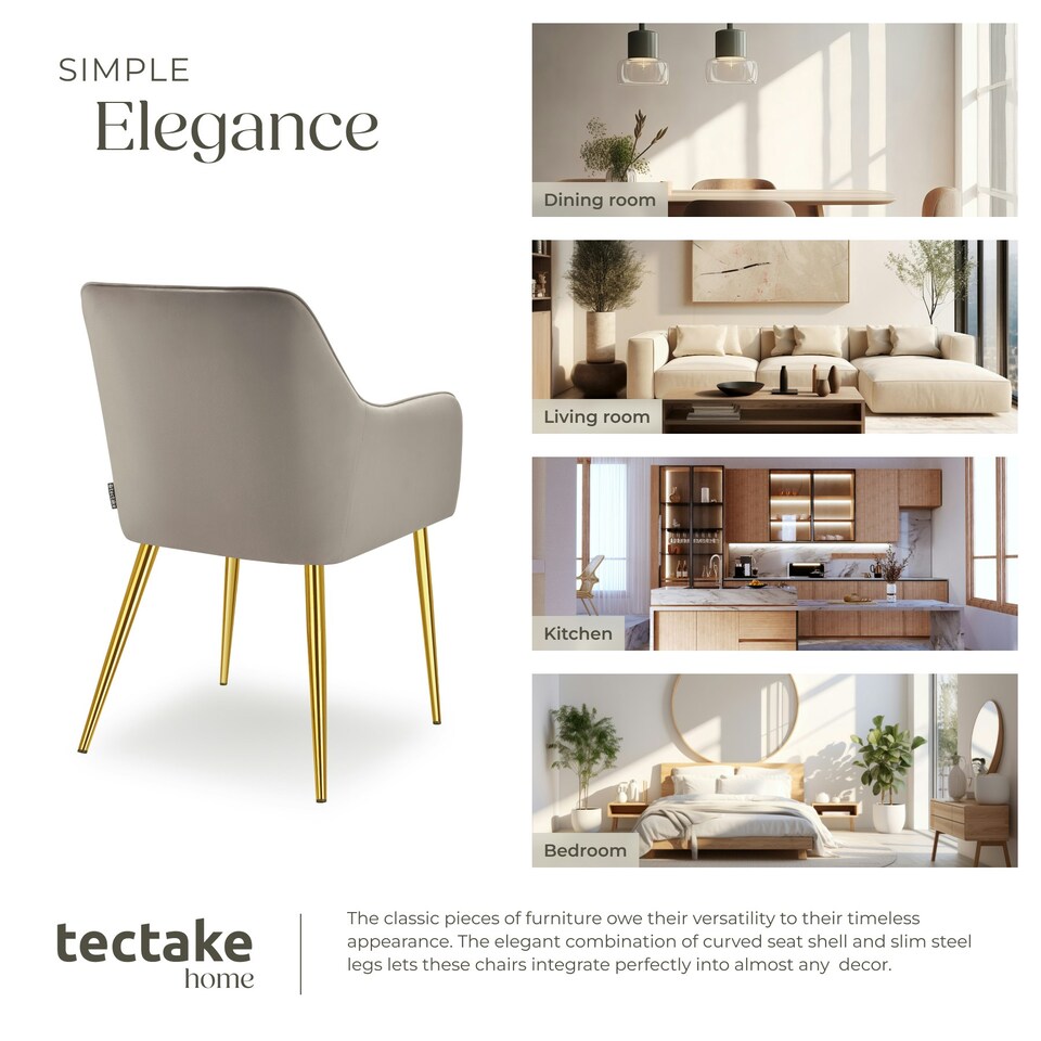 image 1 of Dining Chair Avane - velvet look, padded armchair, high backrest and high armrests - Set of 2 Grey | Taupe