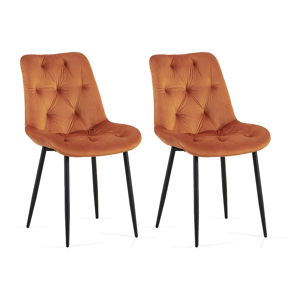 image 1 of SONARA Modern Set of 2 Velvet Dining Chairs with Ergonomic Upholstered Seat | Orange