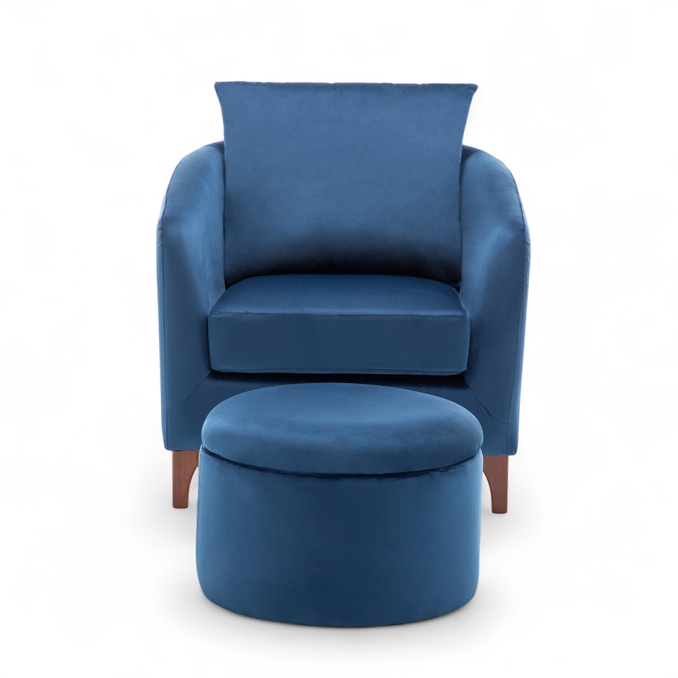 image 1 of Velvet Blue Angela Accent Tub Chair with Ottoman