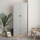 image 3 of 2-Door 2-Drawer Wardrobe with Storage Shelf, and Hanging Space - 180x75x46cm | Brown | Oak & Grey | 1