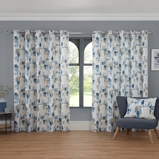 Bamford - Fully Lined Abstract Curtains - Eyelet - Polycotton (Cobalt, 90'' x 90'' - 229cm x 229cm (Pair)) | Blue | Cobalt | (W) 228cm x (L) 228cm