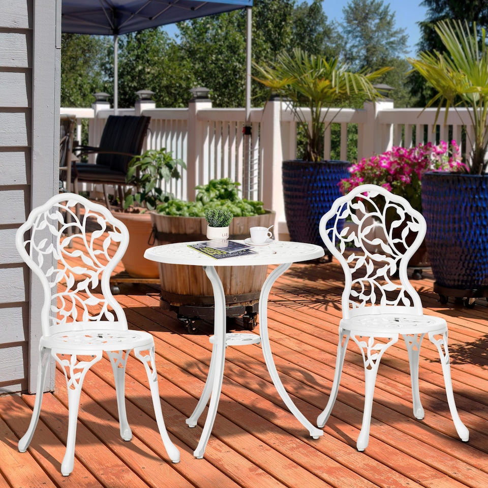 image 1 of Outsunny 3 Pcs Aluminium Bistro Set Garden Furniture Dining Table Chairs Antique Outdoor Seat Patio Seater White