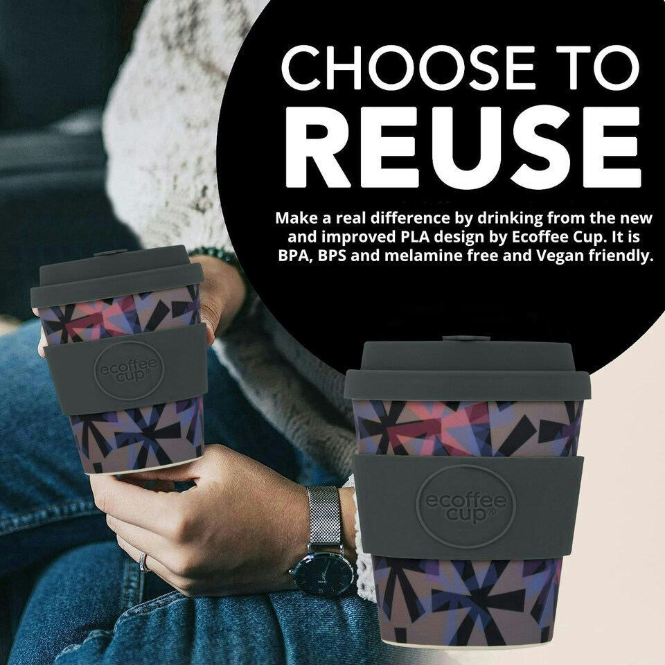 image 1 of Ecoffee Cup 8oz 240ml Reusable Eco-Friendly 100% Plant Based Coffee Cup with Silicone Lid & Sleeve - Melamine Free Travel Mug N/A | Dunning Kruger