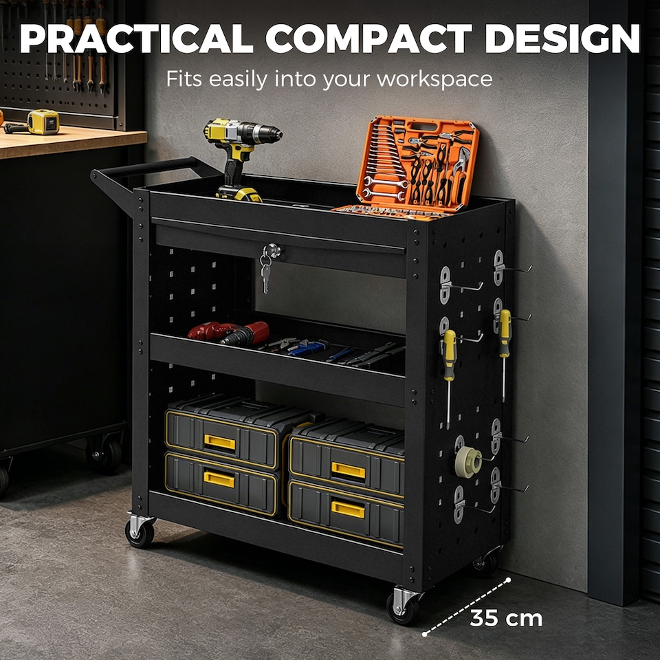 image 1 of HOMCOM Storage Trolley Wheel Cart with Lockable Wheels Black