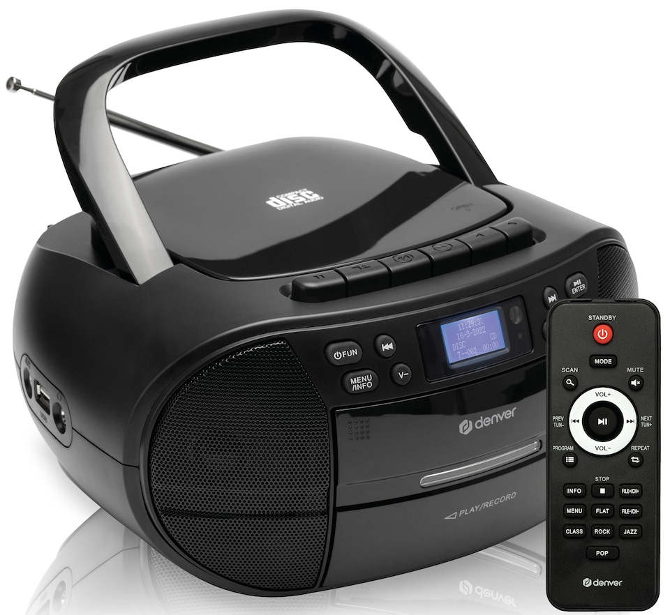 image 1 of Denver Portable Radio CD Tape Cassette Player With DAB Radio – Mains or Battery Power - TDC-280 | Black