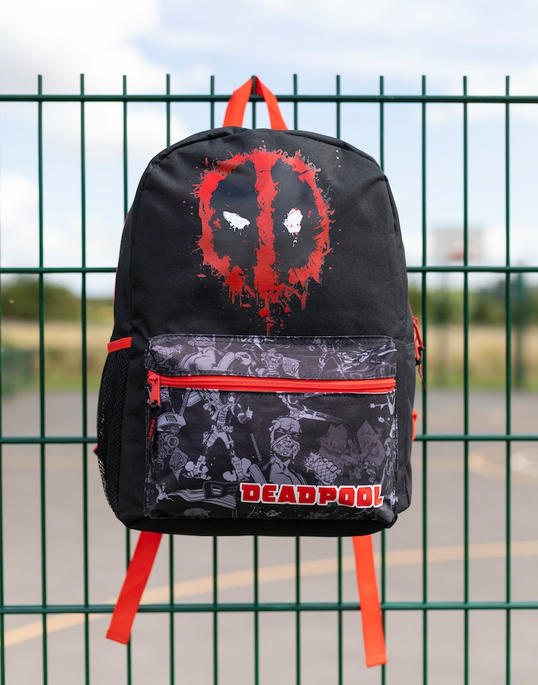 image 1 of Marvel Deadpool Boys Backpack | Black and Red Rucksack with Adjustable Straps | Superhero Practical and Organised Luggage Sports School Bag For Kids | Movie Series Merchandise Gift | Black | Black