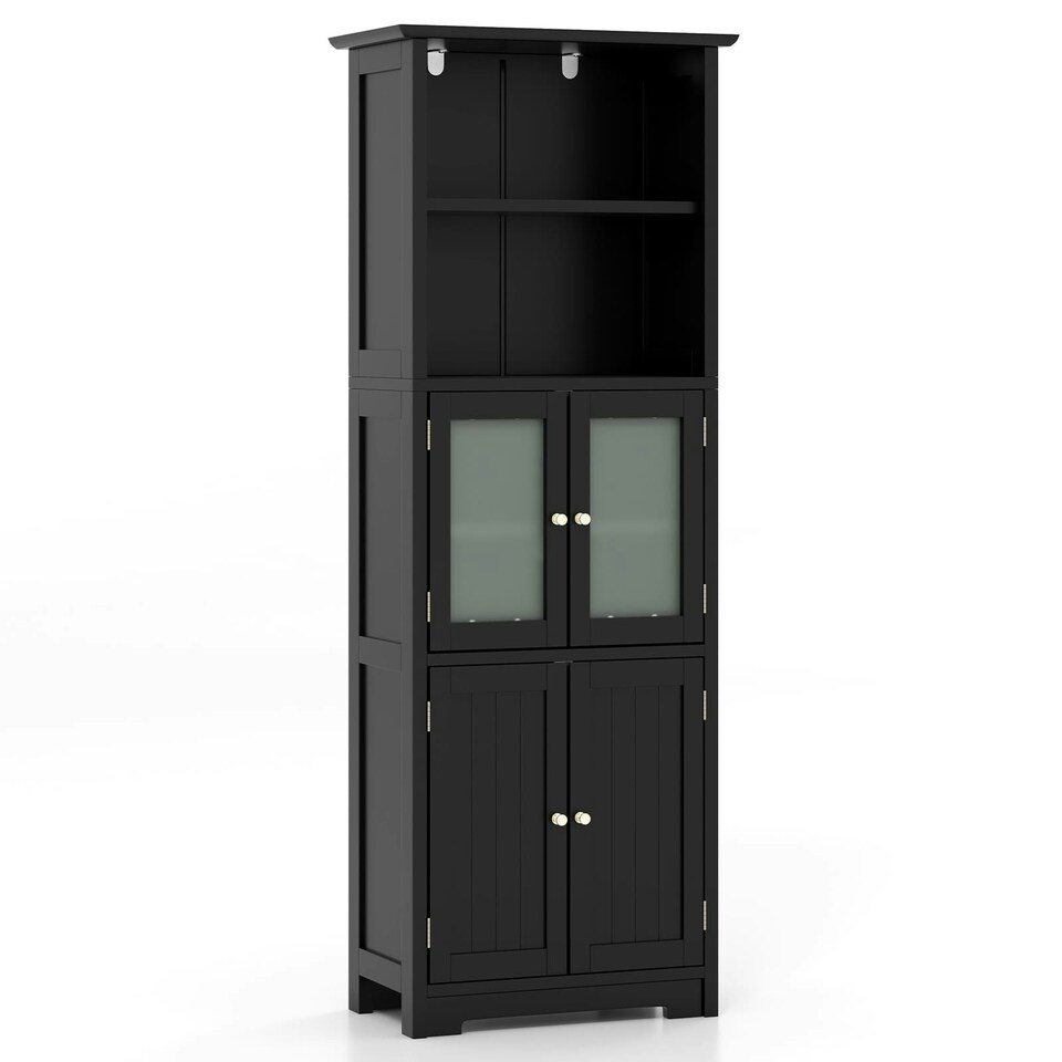 image 1 of COSTWAY Bathroom Storage Cabinet 2 Doors Display Organizer Black Black