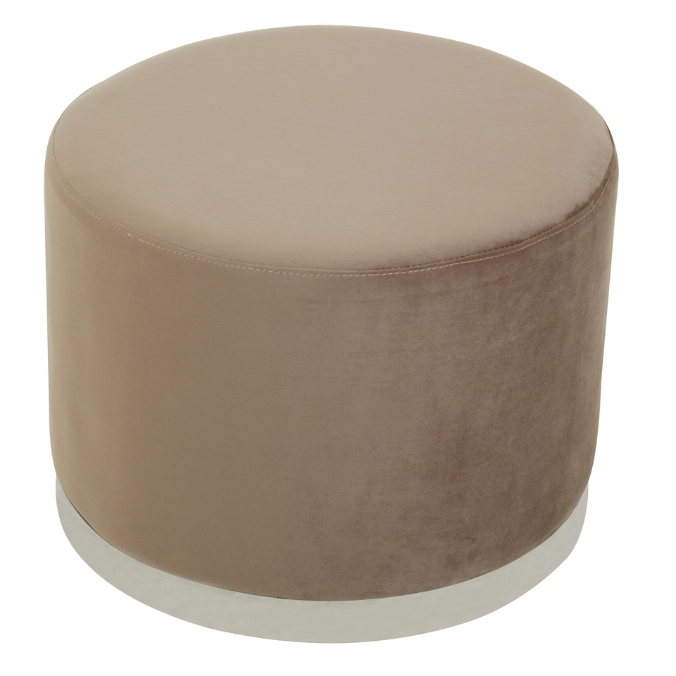 image 1 of Interiors by Premier Mink and Silver Round Footstool, Velvet Ottoman Footstool with Silver Base, Pouffe Footstool for Home Brown