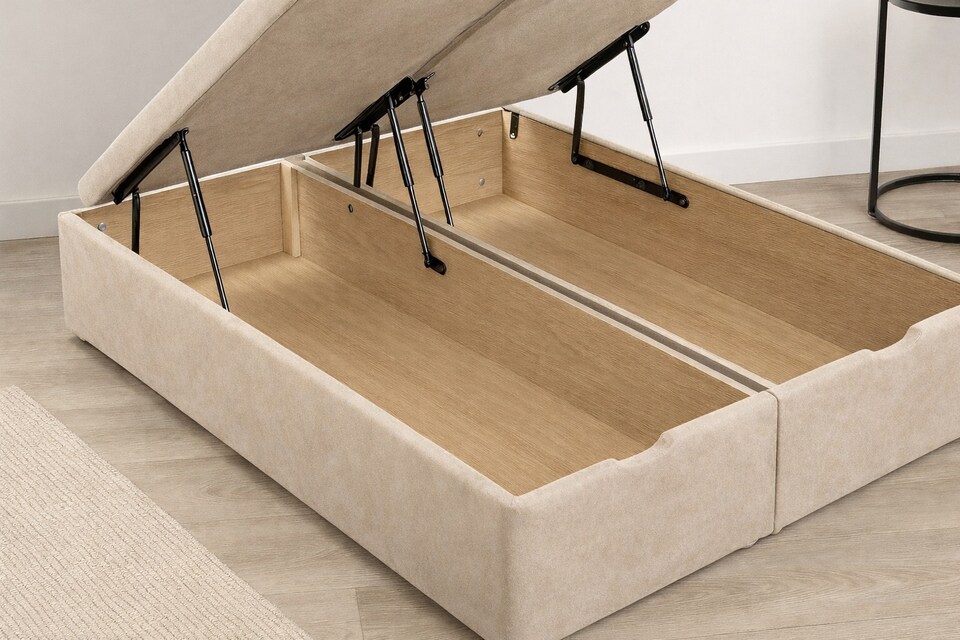 image 1 of Ottoman Coffee Cube Plush Foot Lift Open 2ft6 Small Single Divan Bed Set