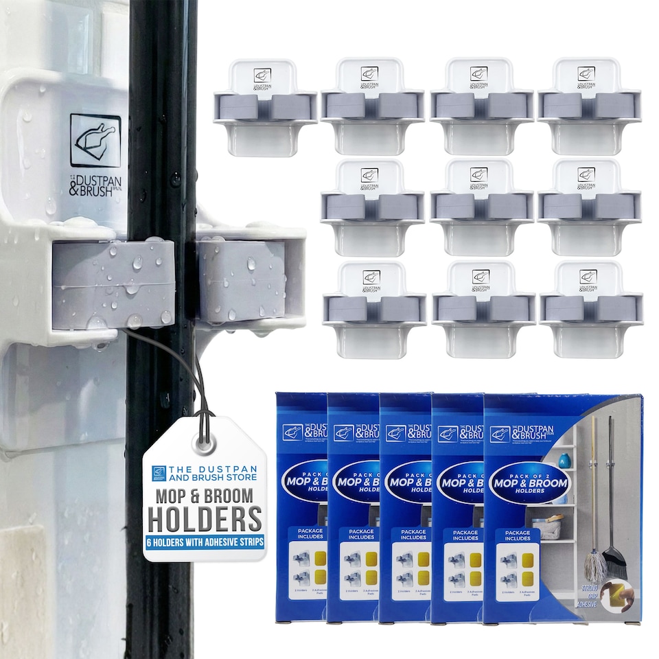 image 1 of Mop & Broom Holder Wall Mounted Grippers Cleaning Tool Storage - Pack of 5 (10 Holders)