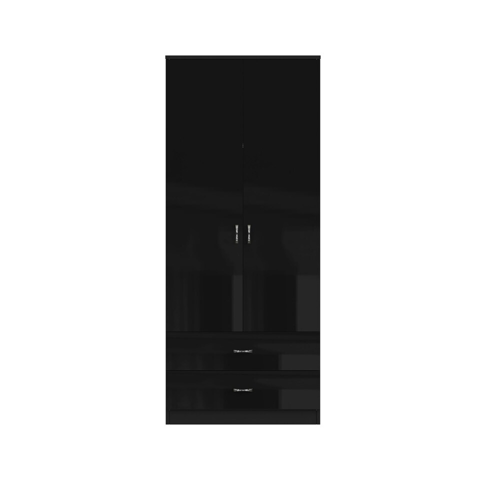 image 1 of FWStyle Chilton Combination Wardrobe 2 Door 2 Drawer - Black Gloss Front Black