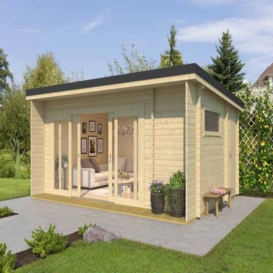 image 1 of Java-Log Cabin, Wooden Garden Room, Timber Summerhouse, Home Office - L648 x W470 x H245.1 cm Brown