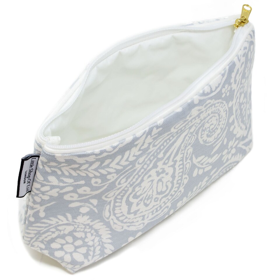 image 1 of Little Shop Of Grey Paisley Cotton Toiletry Bag
