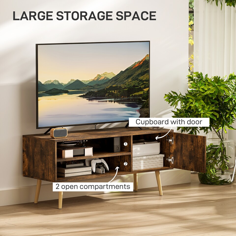 image 1 of HOMCOM TV Stand Cabinet up to 55, TV Unit with 2 Storage Shelves and Single Door for Living Room, Bedroom, Brown | Brown | 1