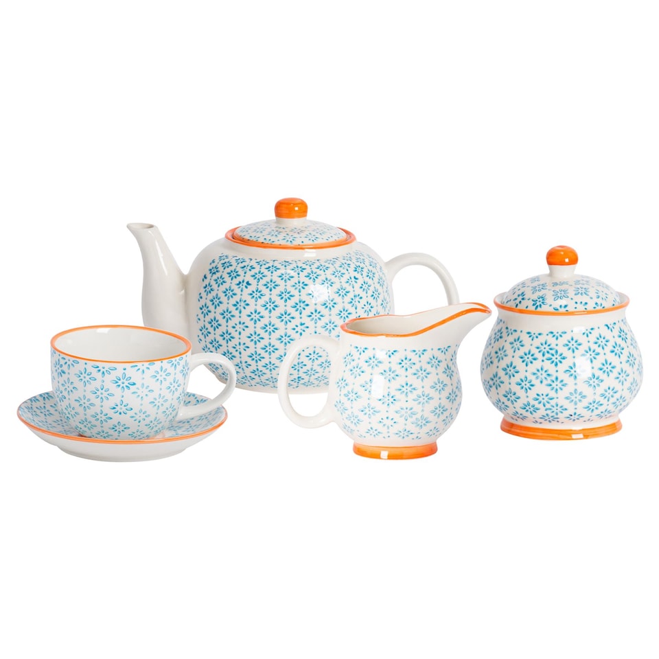 image 1 of Nicola Spring 15 Piece Hand-Printed Tea Set - Blue