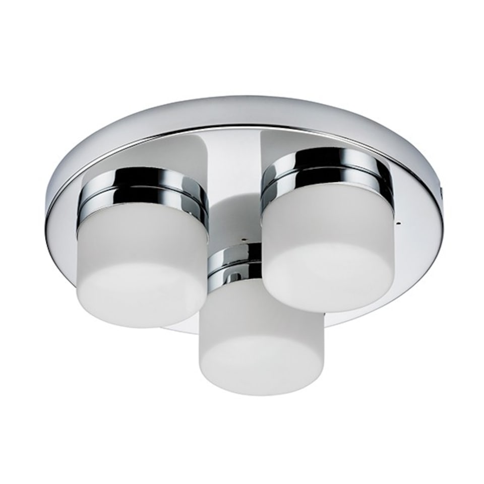 image 1 of Pure 3 Light Semi Flush Bathroom Ceiling Light Chrome, Opal Glass IP44, G9