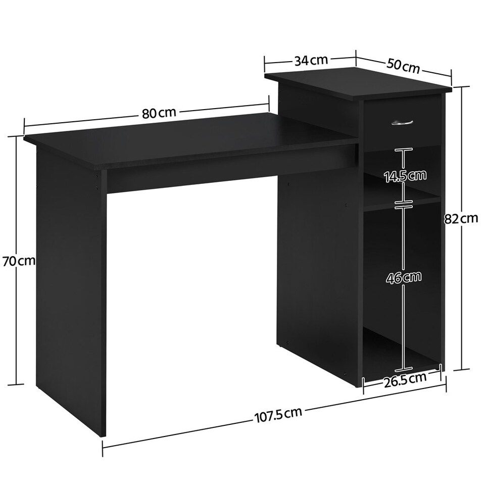 image 1 of Yaheetech Computer Desk Laptop Table w/Drawer & Shelves | Black