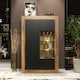 image 3 of Display Cabinet Sideboard Storage Unit Oak Matt Body Black Matt Doors Glass Shelves Modern Cupboard 140cm