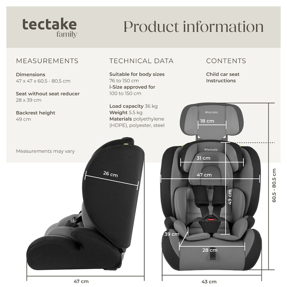 image 1 of Car Seat Sophie - with 5-point belt, i-Size approved, removable seat reducer | Grey | dark grey/black | 47 x 47 x 80,50 cm | 1