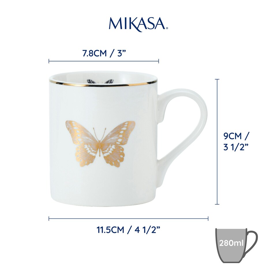 image 1 of Mikasa Butterfly Straight-Sided Porcelain Mug, 280ml | White