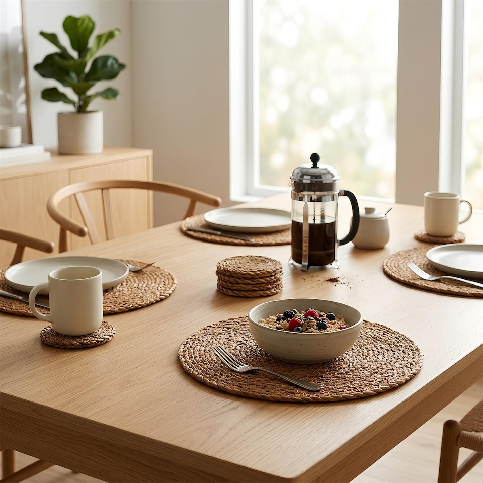 image 1 of Argon Tableware 30cm Round Placemats - Set of 6 - Woven Typha Serving Dish Trays Cake Boards Table Protector Mats | Brown | Brown | One Size | 6