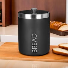 Interiors by Premier Black Enamel Bread Bin, Stylish Metal Storage Bin With Glossy Enamel Finish And Lid, Keeps Bread Fresh Black