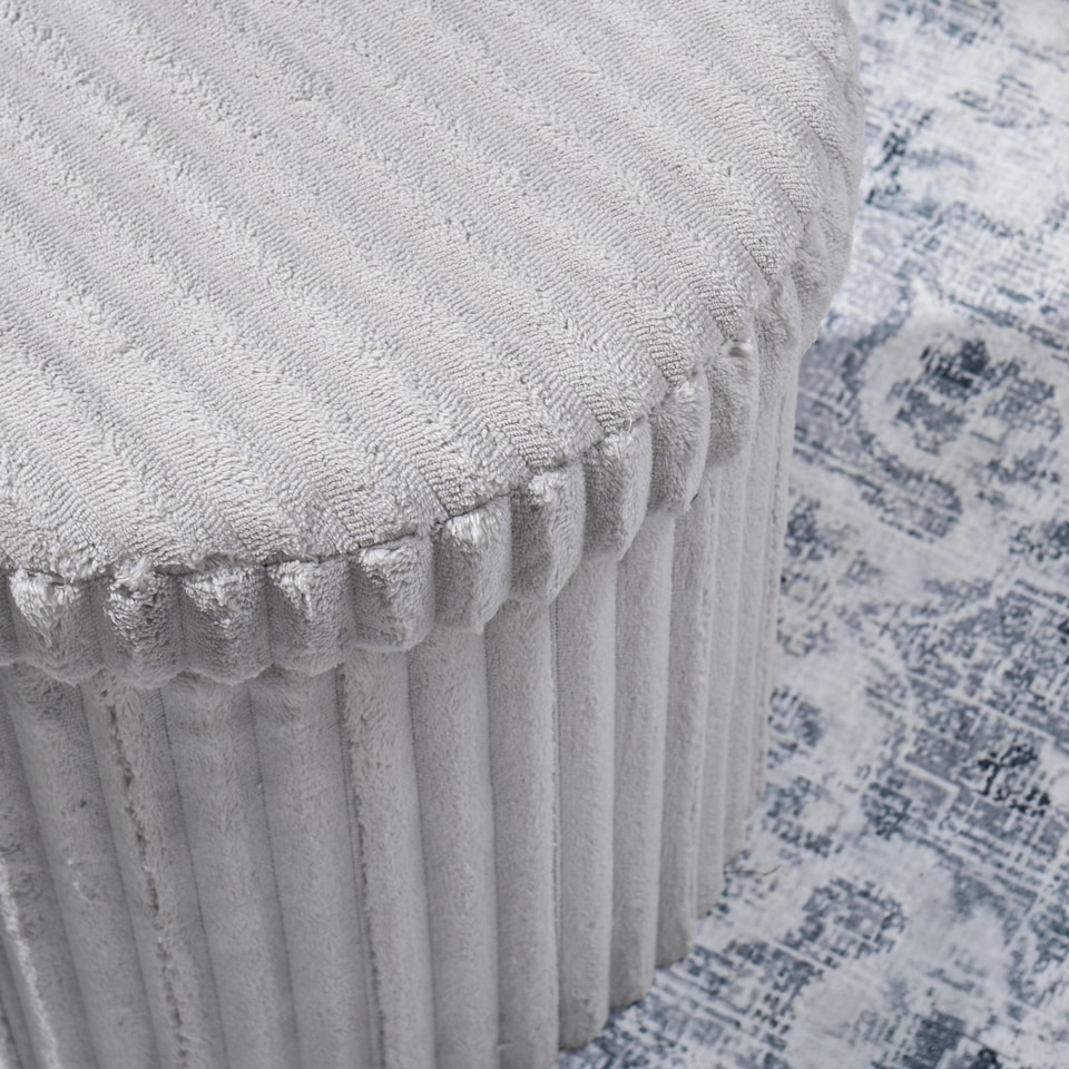 image 1 of OHS Soft Fleece Ribbed Round Foldable Footstool Seat Storage Organiser Ottoman Grey