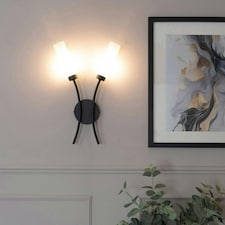 ValueLights Maya Matt Black 2 Way Curved Upright Reed Shaded Wall Light