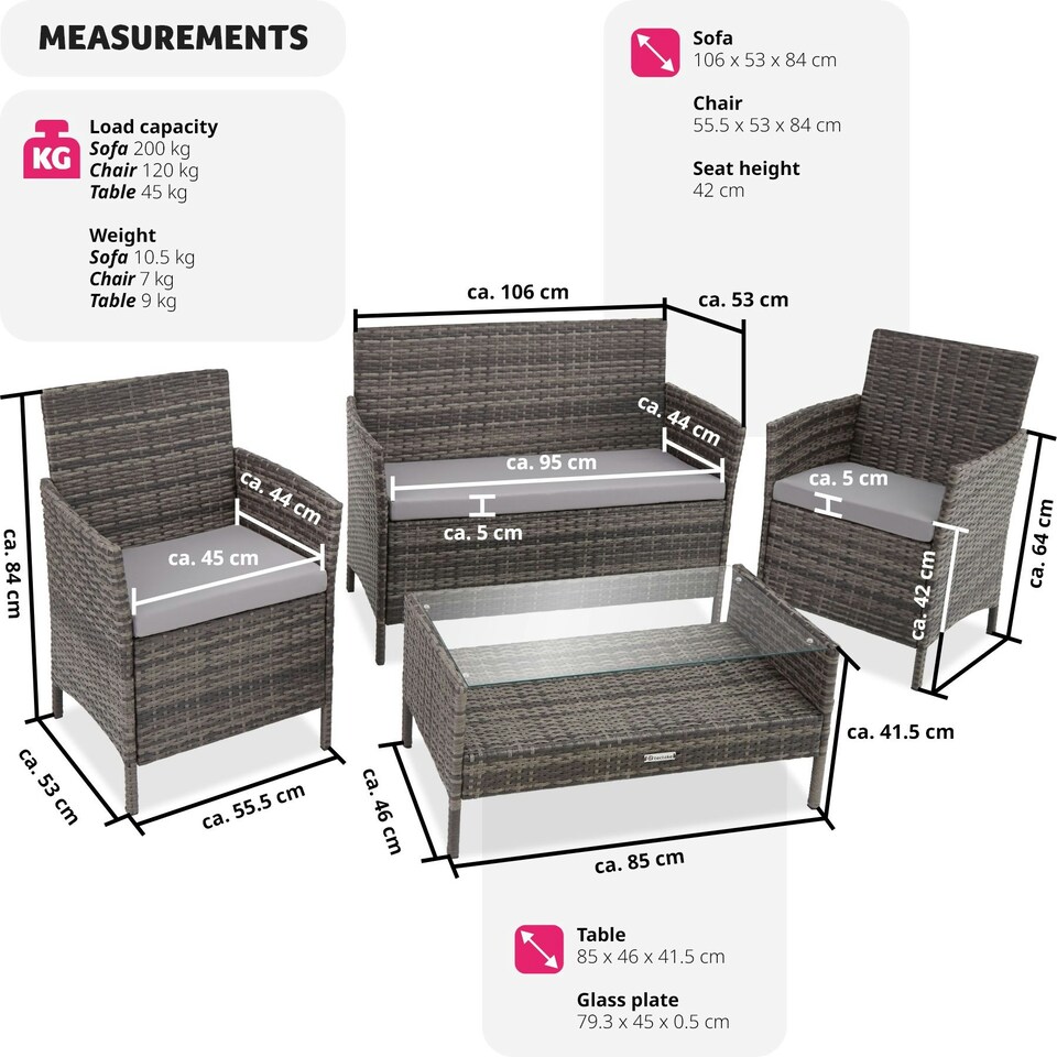 image 1 of Garden Furniture Set Madeira - 2 armchairs, sofa, coffee table - Grey
