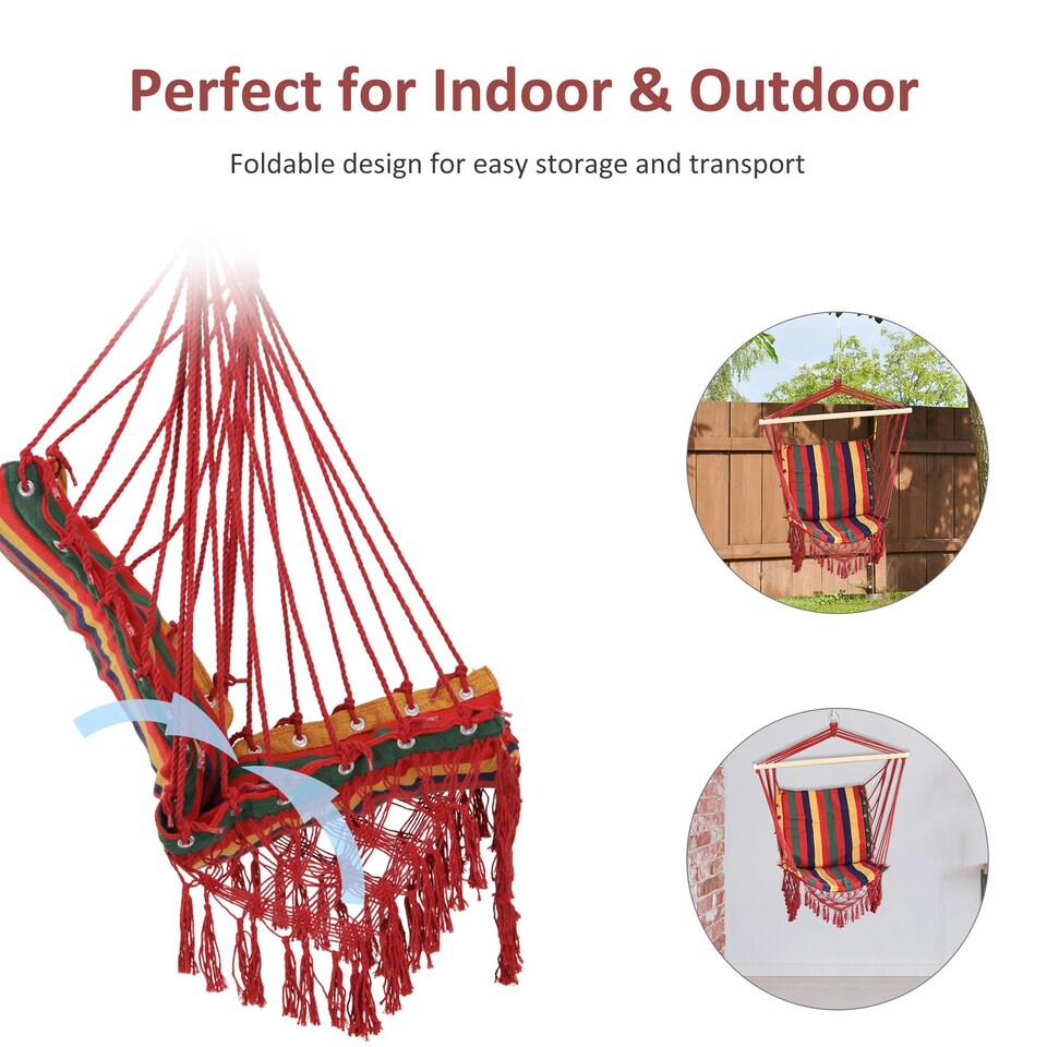 image 1 of Outsunny Hammock Chair Swing Colourful Striped Seat Porch Indoor Outdoor Hanging