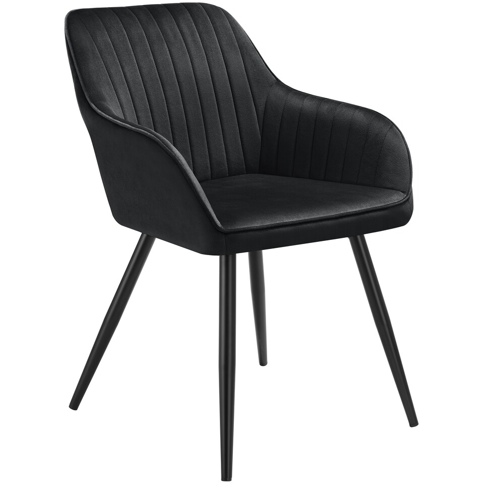 image 1 of Chair Marilyn - velvet look, quilted, continuous backrest, slim steel legs | Black | black/black | One Size | 1
