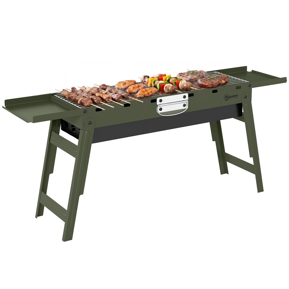 image 1 of Outsunny BBQ Grill, Charcoal Barbecue with 2 Side Shelves and Handle