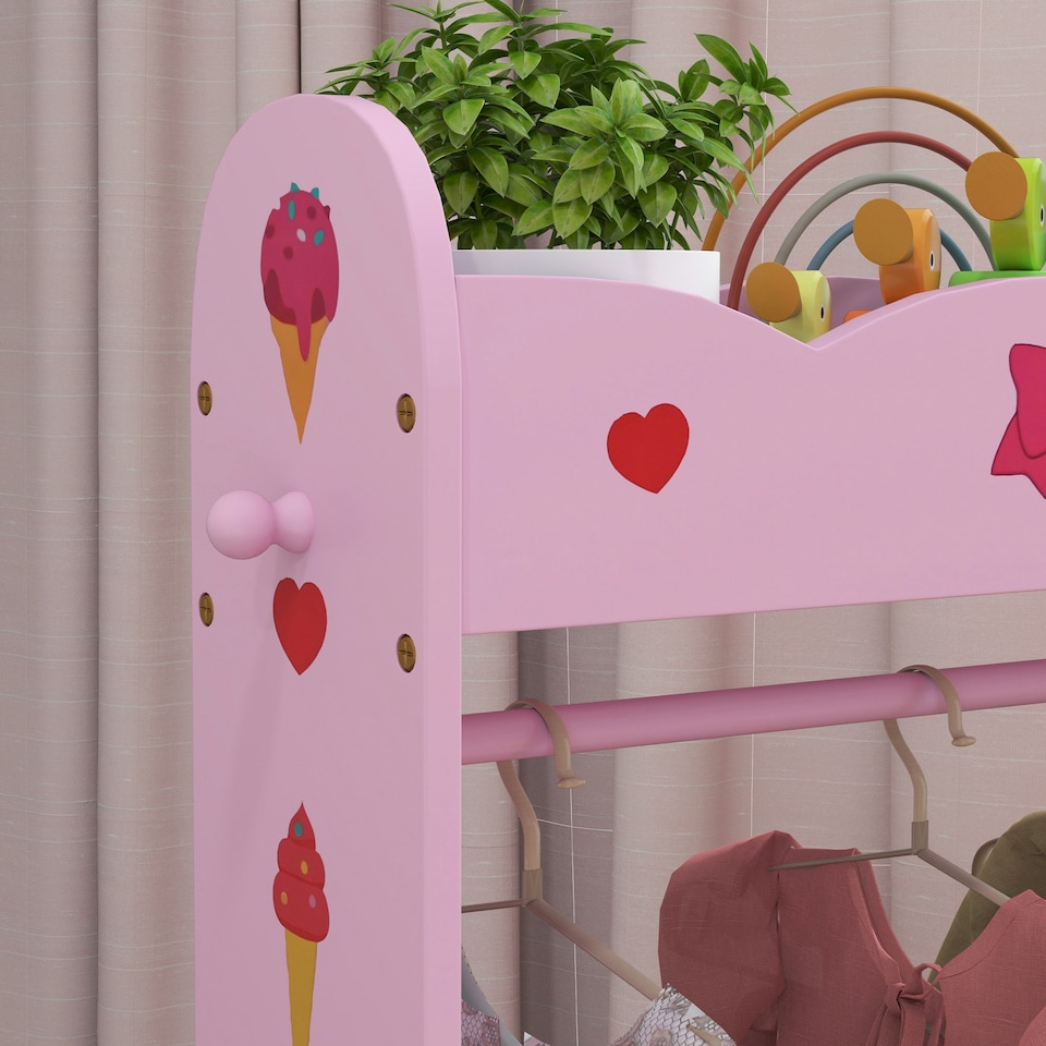 image 1 of AIYAPLAY Kids Clothes Rail w/ Storage Shelves for Bedroom, Nursery, Pink