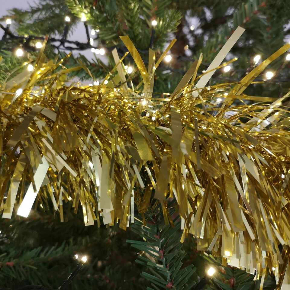 image 1 of 10m x 15cm Luxury Chunky Cut Tinsel Garland Christmas Tree Decoration - Gold
