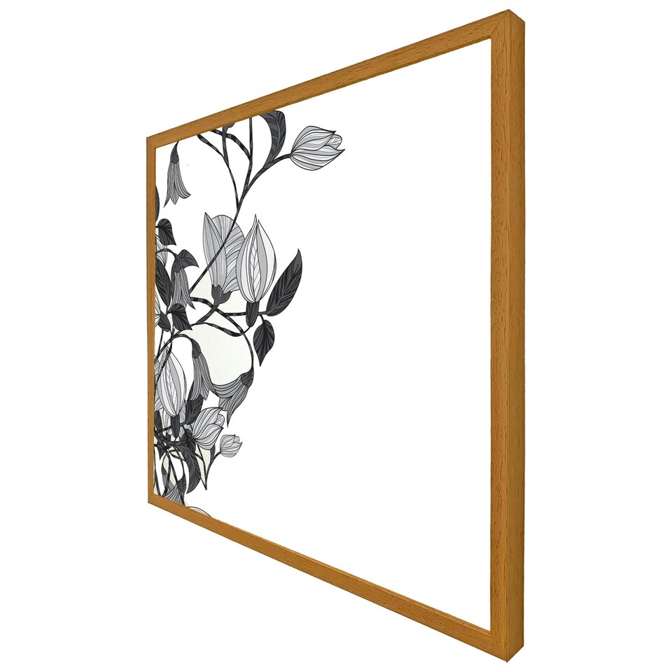 image 1 of Black & white flower illustration (Picture Frame) Brown | XS