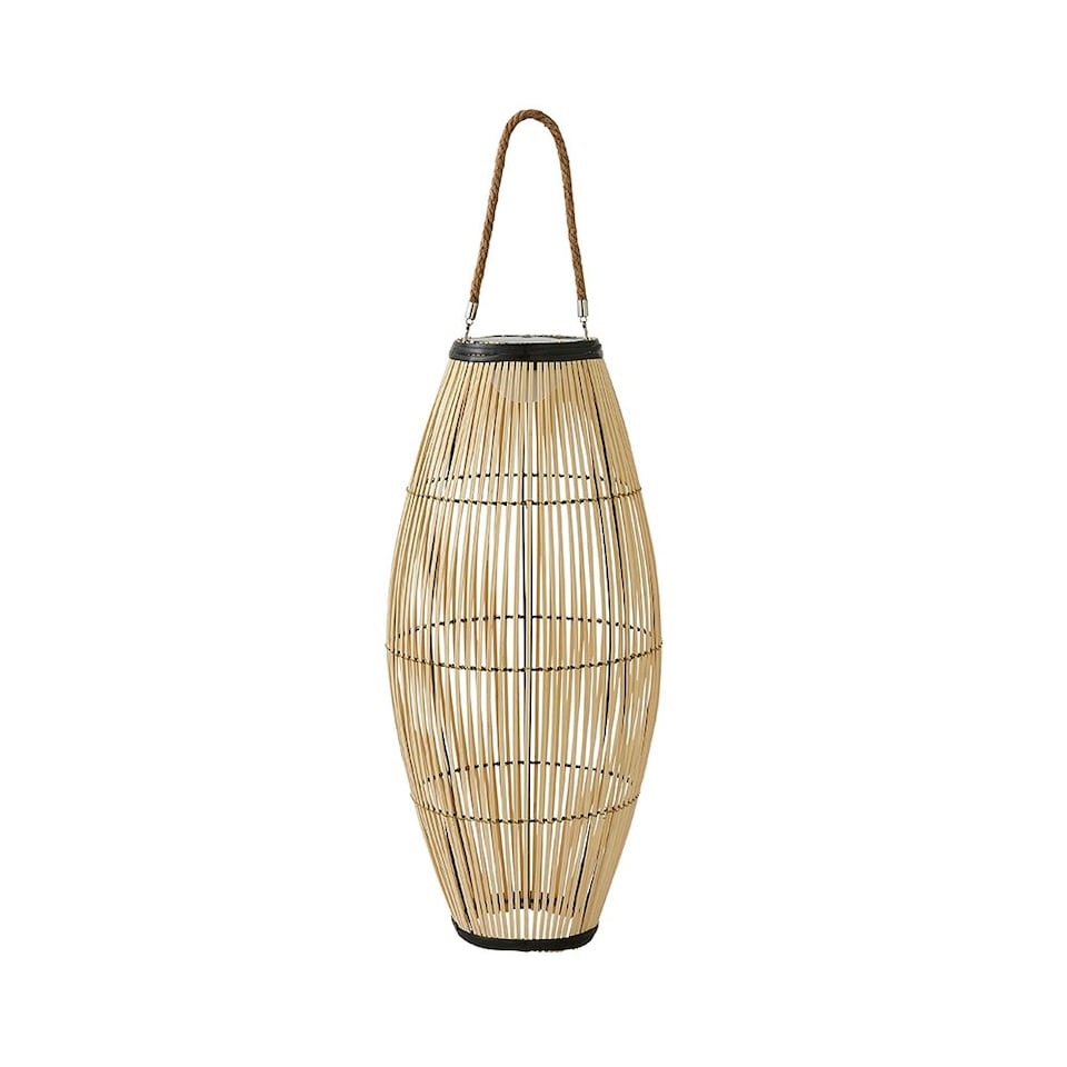 image 1 of ValueLights Solar Powered Outdoor Natural Bamboo Floor Lamp with Drum Shade Cream