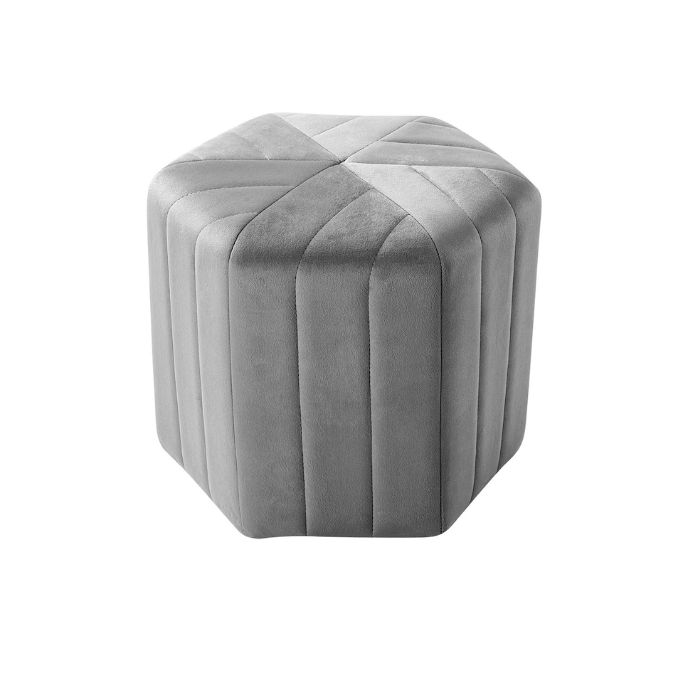 image 1 of Living and Home Minimal Hexagonal Velvet Footstool Ottoman with Stripes, Grey