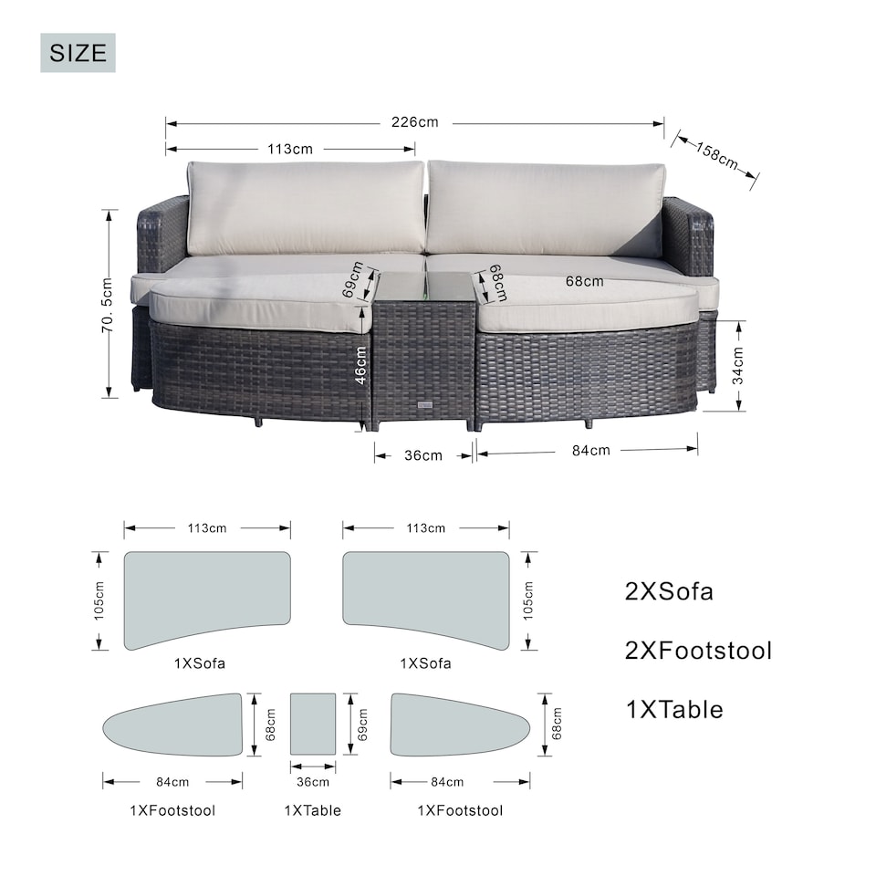 image 1 of Direct Wicker Outdoor Garden Rattan Sun Lounger with Coffee Table