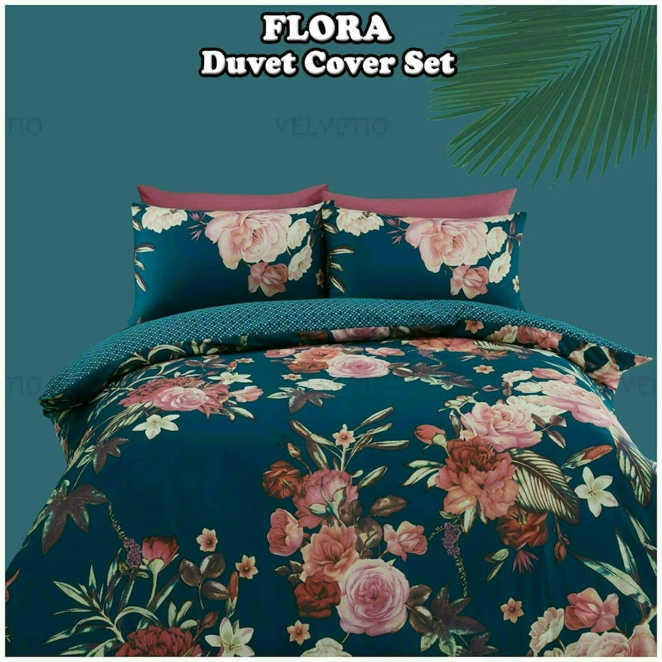 image 1 of VELVETIO Flora Printed Duvet Cover Set Reversible Polycotton Easy Care Beddings Purple | Double
