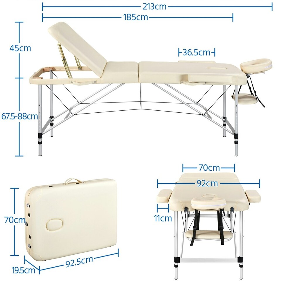 image 1 of Yaheetech Adjustable 3 Fold Massage Bed with Headrest and Hand Pallet