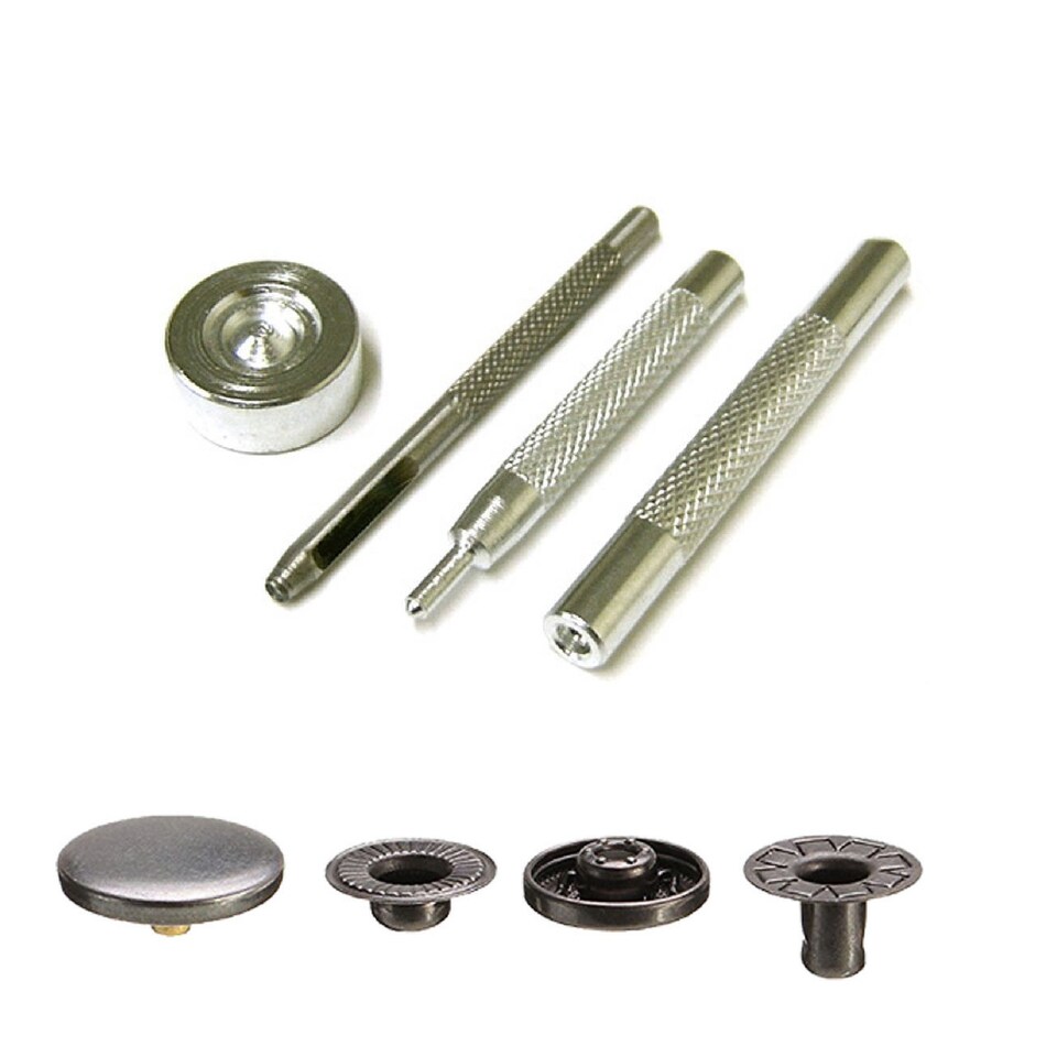 image 1 of 15mm S Spring Press Studs Fixing Tool Kit with 4 Part Setting Hand Tool