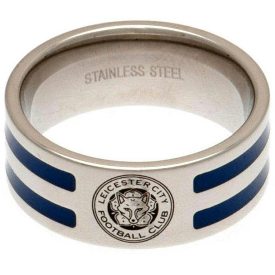 image 1 of Leicester City FC Striped Ring - Silver/Blue Stripe - U