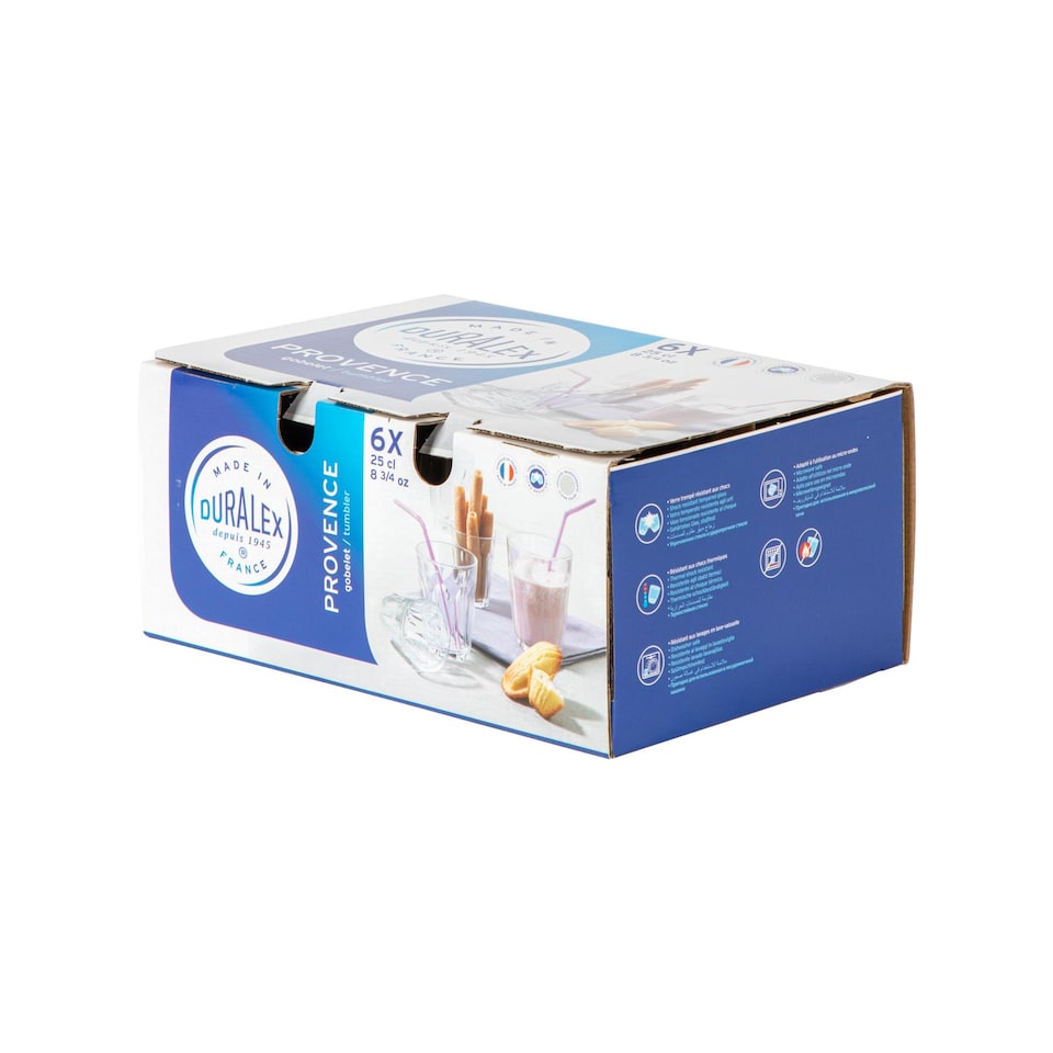 image 1 of Duralex Provence Drinking Glasses - 250ml Tumblers for Water, Juice - Pack of 6 | Clear | Clear