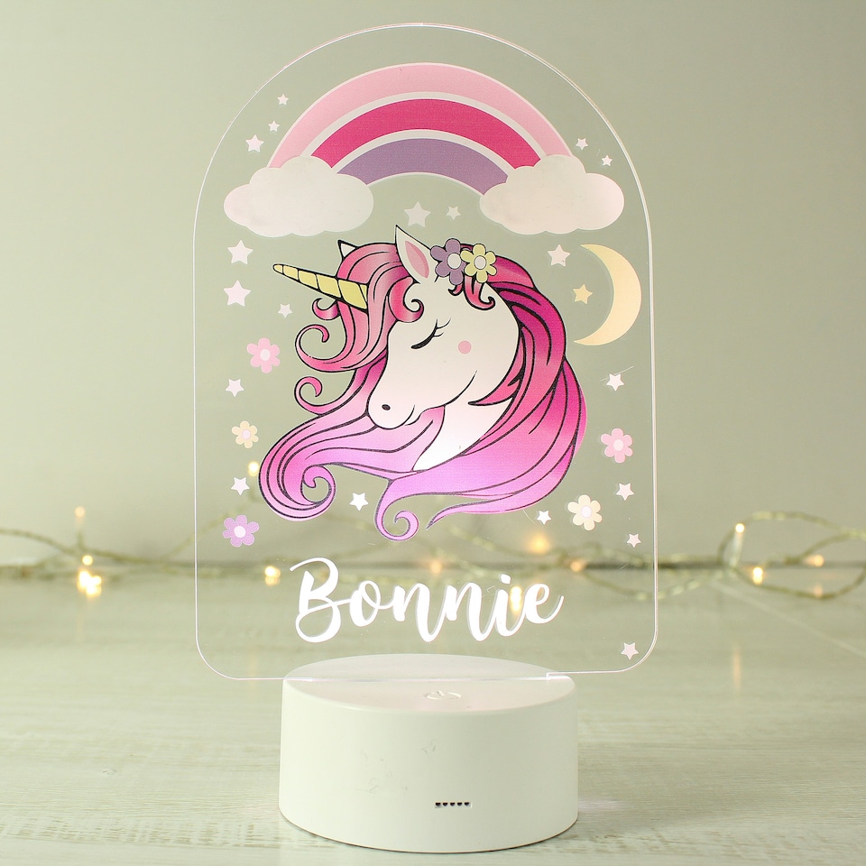 image 1 of Personalised Pink Unicorn LED Colour Changing Night Light