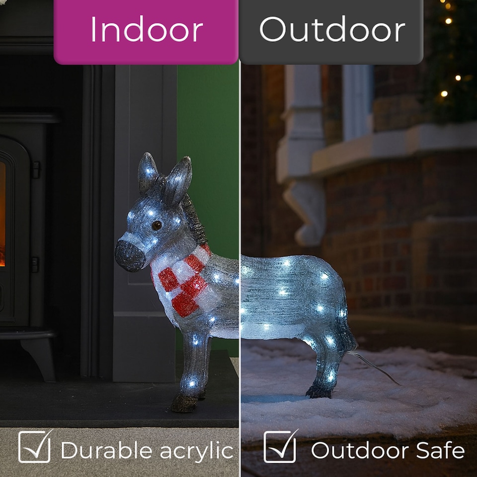 image 1 of Neo 34 cm Donkey Acrylic Christmas Light 30 Cool White LED Christmas Light Battery Powered Outdoor Indoor Festive Decoration Ornament Auto Timer