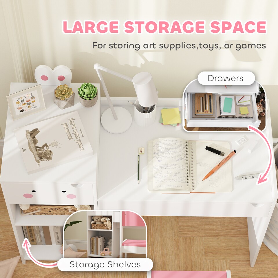 image 1 of AIYAPLAY Kids Desk and Chair Set, Toddler Table and Chair Set | White