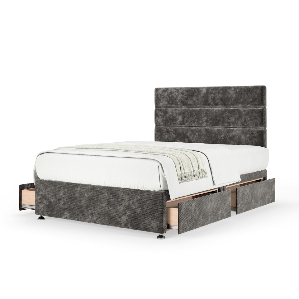 image 1 of Signature Platinum 2000 Pocket Sprung Charcoal Chenille 4 Drawer Divan Set And Milan Headboard Super King