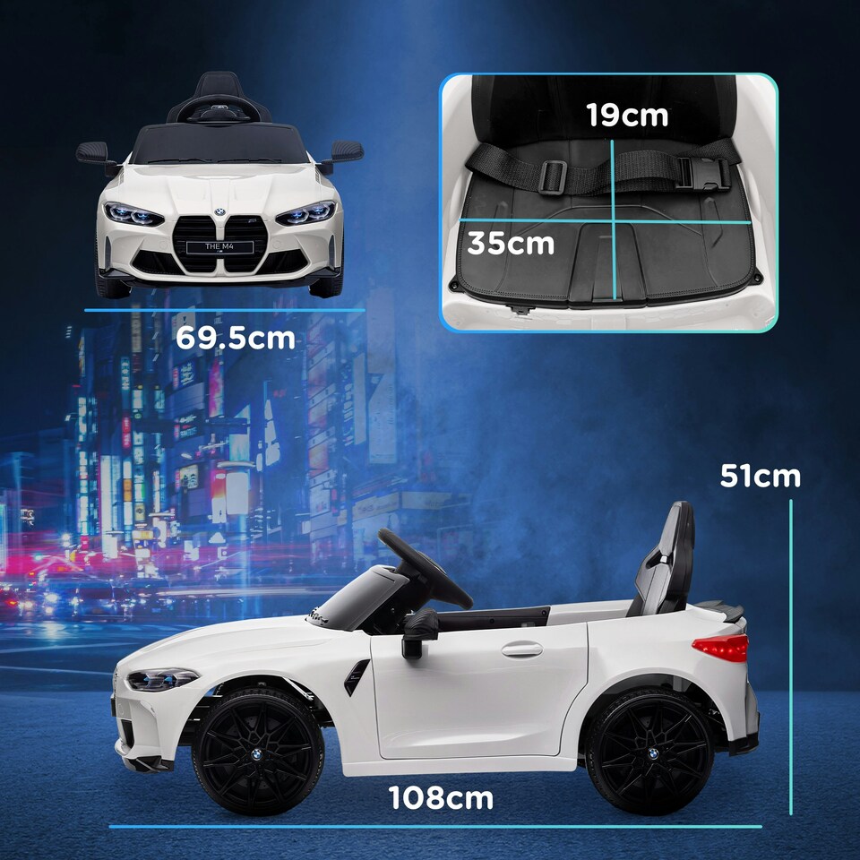 image 1 of AIYAPLAY 12V BMW M4 Licensed Kids Electric Car w/ Remote, Suspension, White