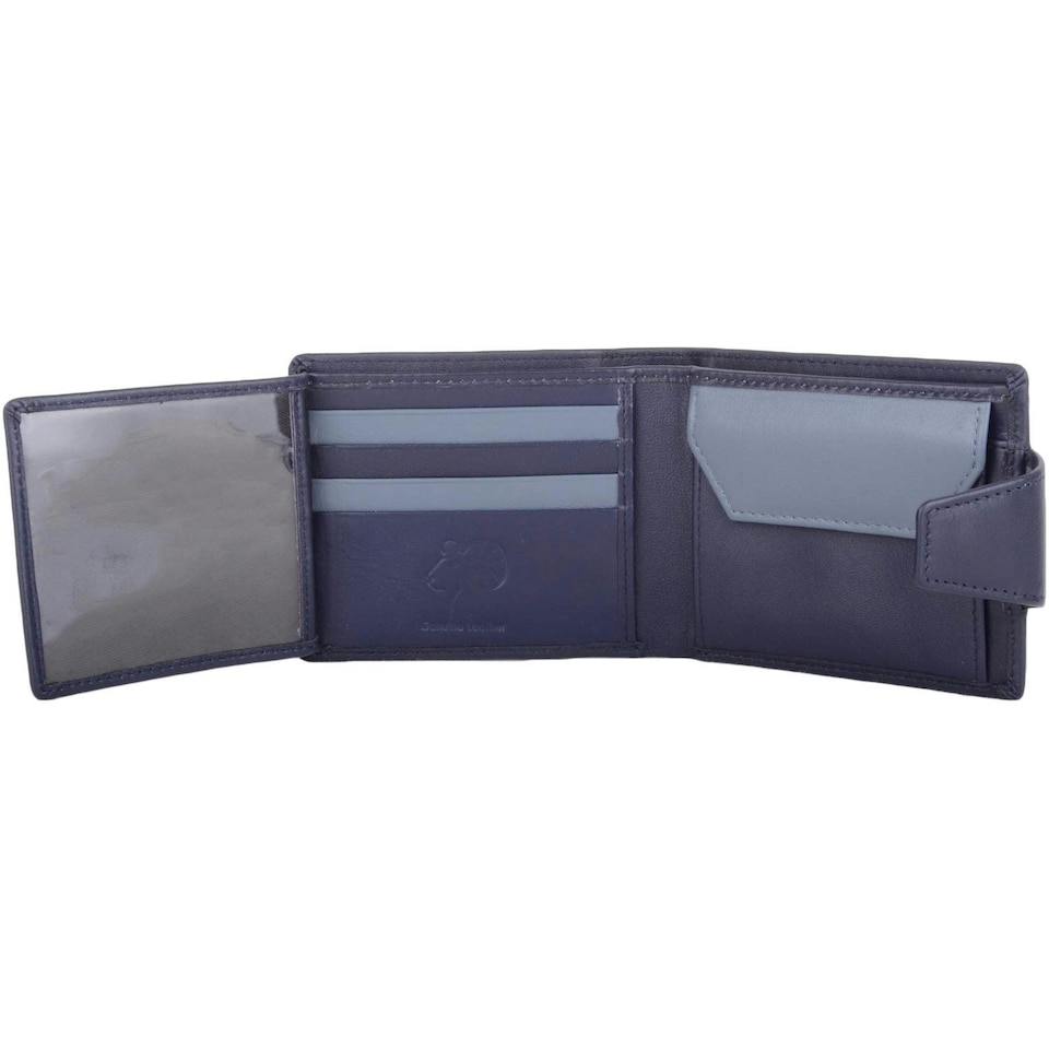 image 1 of Soft Leather Bi-Fold RFID Protected Money / Credit Card Wallet Blue | Navy/Grey